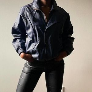 Vintage 80s navy blue leather